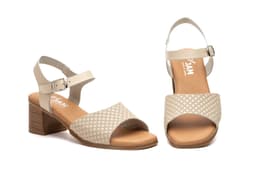 Women's Beige Leather Sandals Wood Heel Buckle Gel Insole JAM ref. SS-6061
