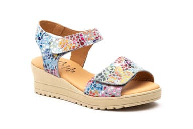 Women's Gray Leather Printed Multi Adhesive Straps Sandals Alto Estilo ref. AE-1651