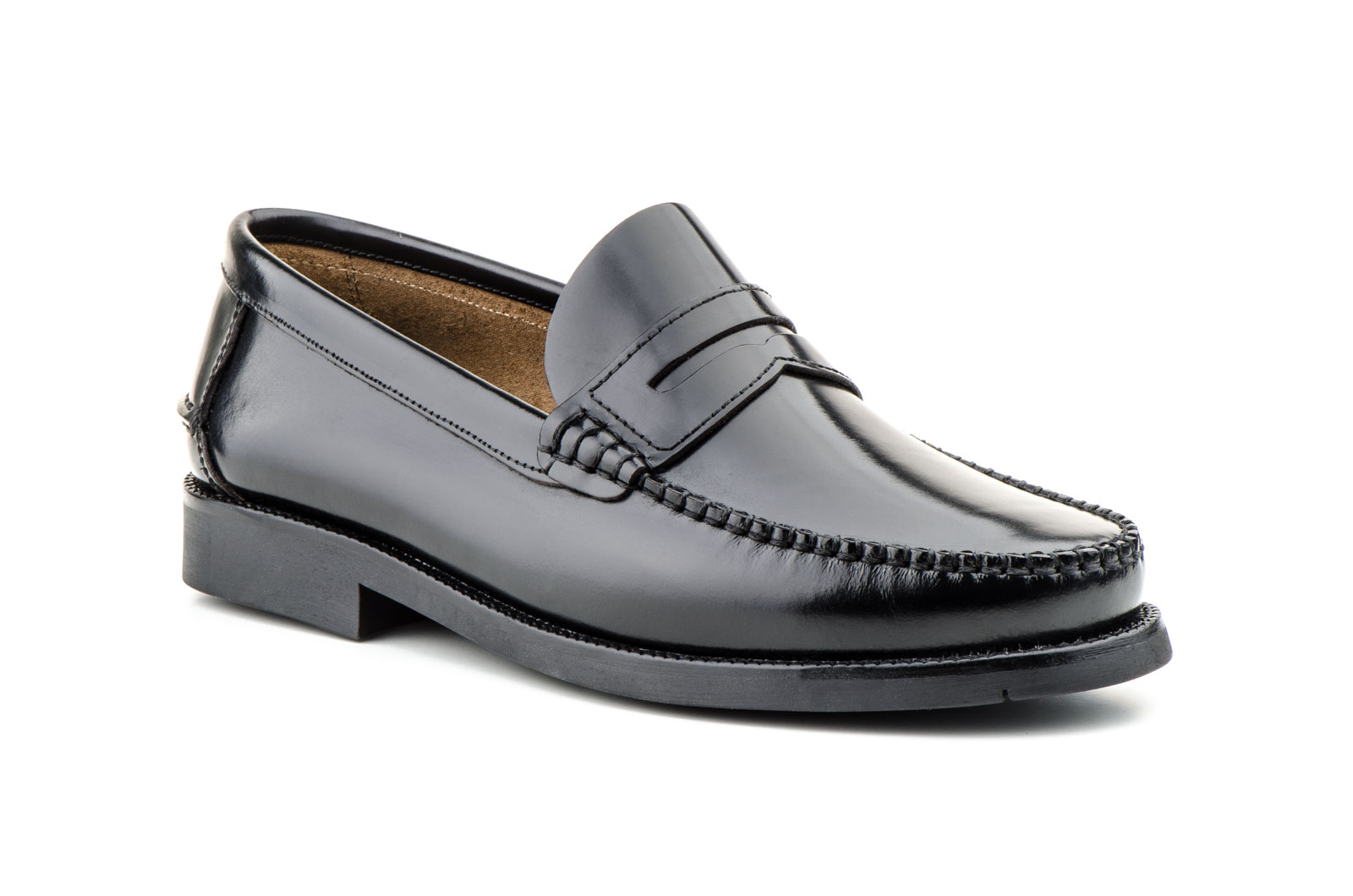 Zapatos Hombre Piel Negro Castellano Suela de Goma Cosida  -  Ref. 1000 Negro