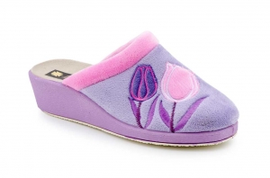 Zapatillas Casa Mujer Paño Lila Rosa Tulipanes  -  Ref. 1045 Lila