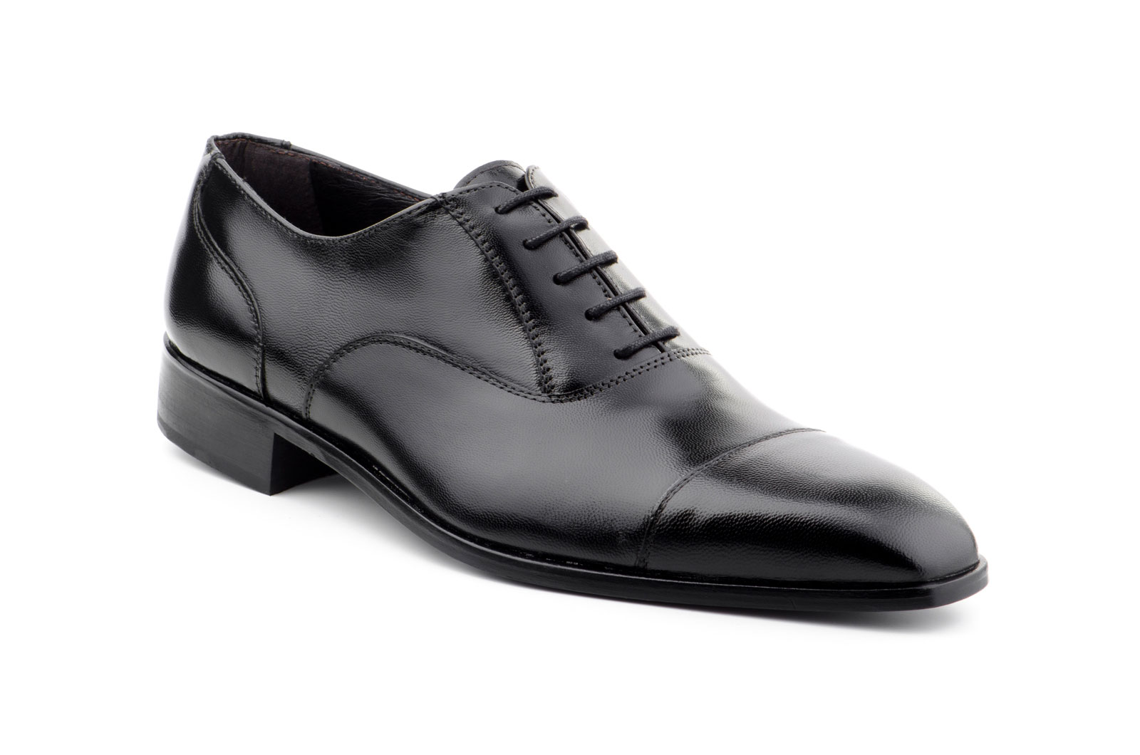 Zapatos Hombre Piel Negro Cordones Suela de Cuero Italiano  -  Ref. 4003 Negro