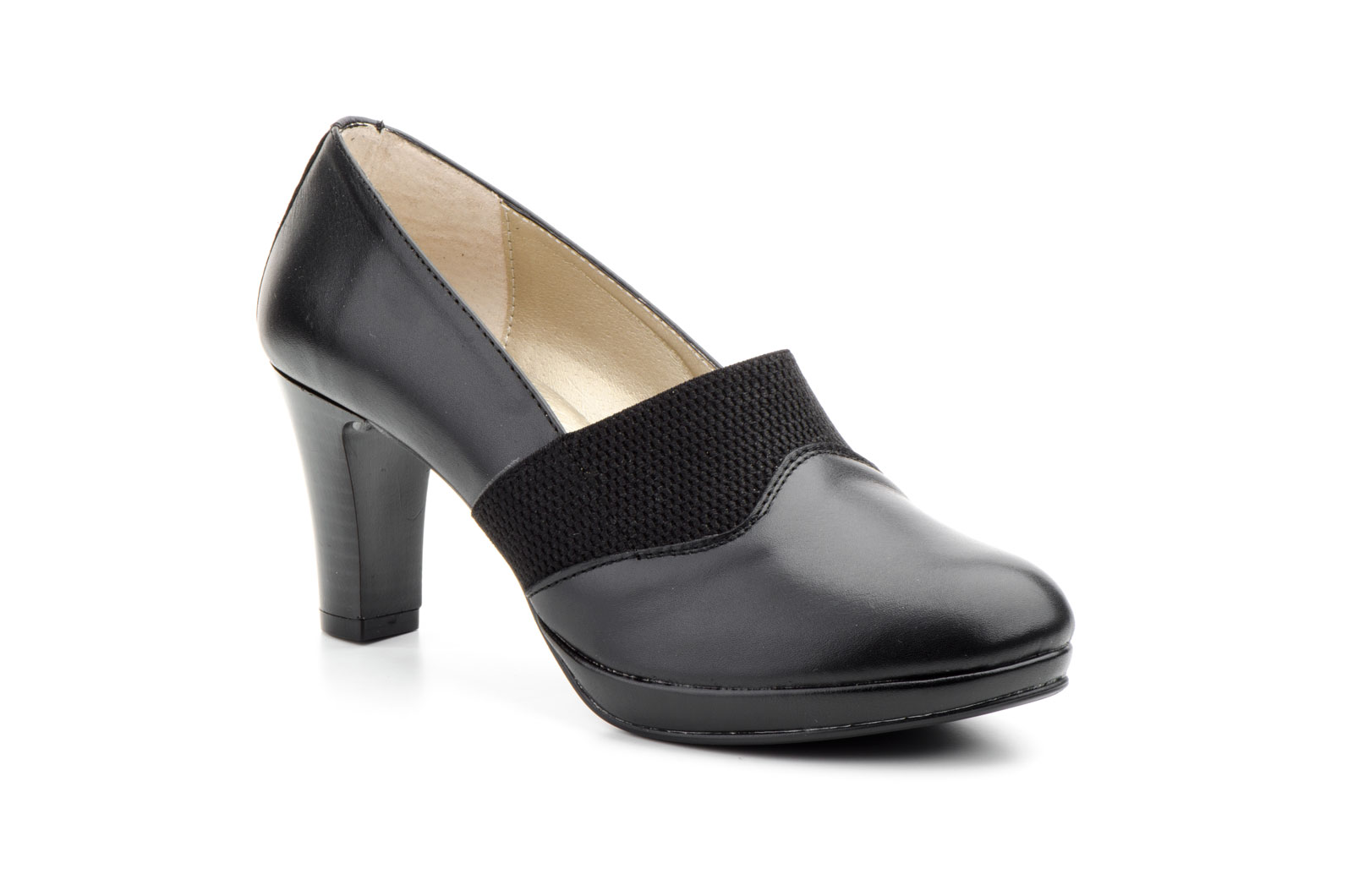 Zapatos Mujer Piel Negro Plataforma Elástico Tacón  -  Ref. 4007 Negro