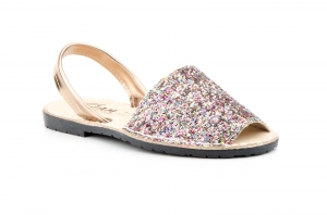 Menorquinas Ibicencas Mujer Glliter Piel Multi Pala Acolchada  -  Ref. 6700 Glitter Platino