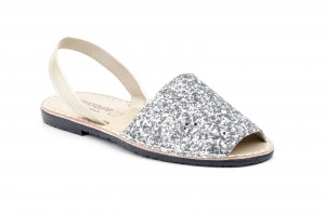 Menorquinas Ibicencas Mujer Glitter Plata Piel Platino  -  Ref. 6700 Glitter Plata