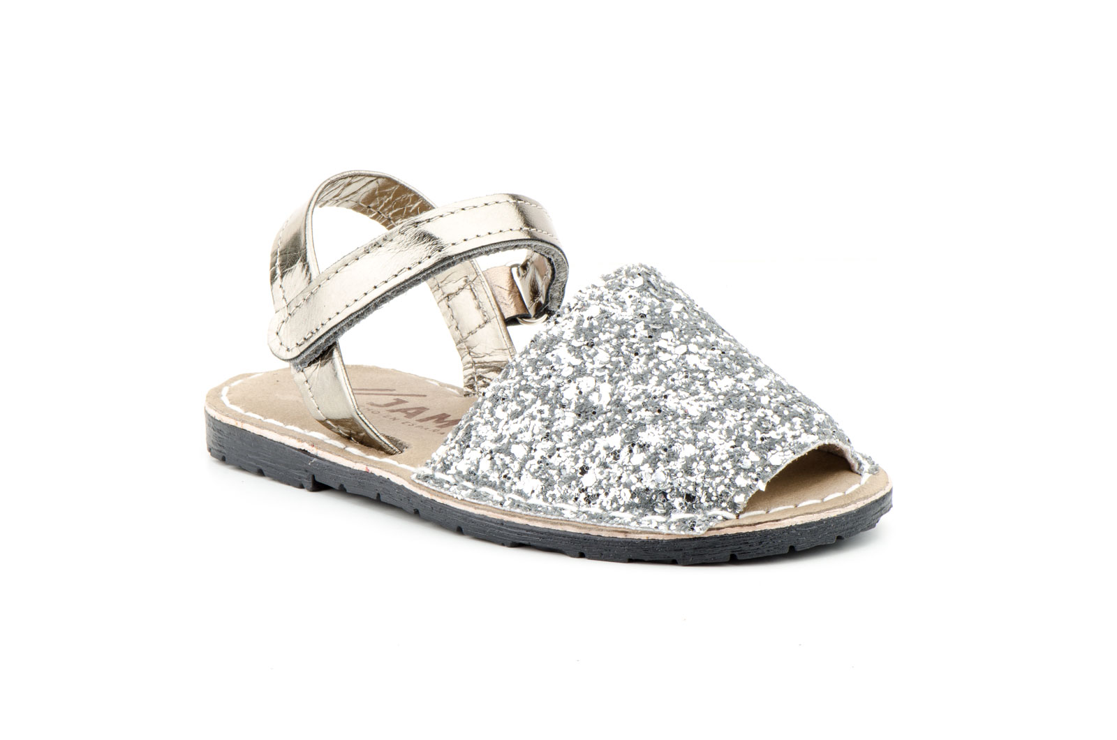 Avarcas Menorquinas Niña Glitter Plata Acolchadas  -  Ref. 6701 Glitter Plata