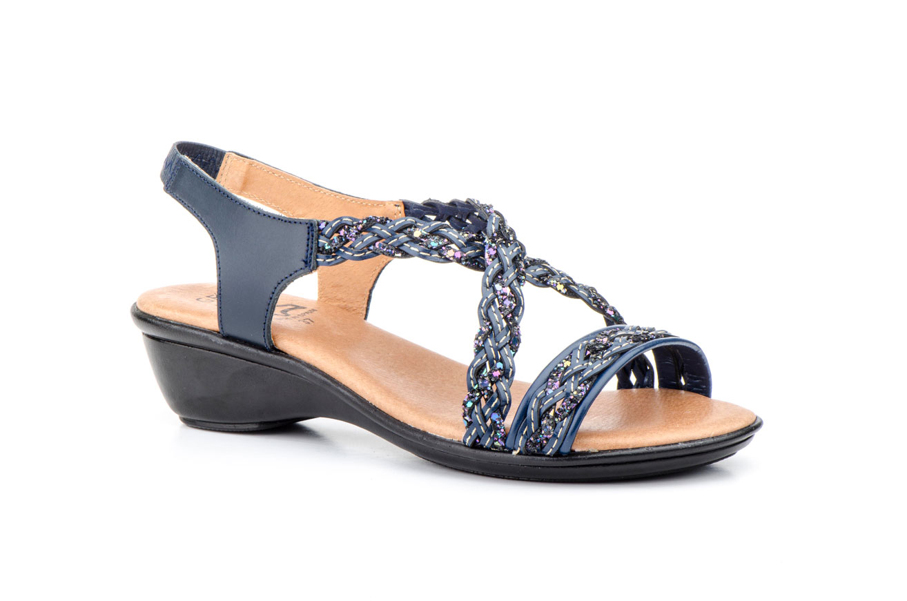 Sandalias Mujer Piel Marino Glitter Planta GEL  -  Ref. 325G Marino