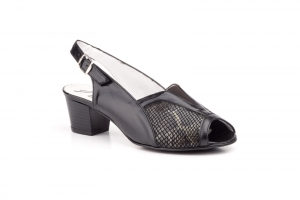 Zapatos Mujer Piel Negro Licra Tacón  -  Ref. 5027 Negro