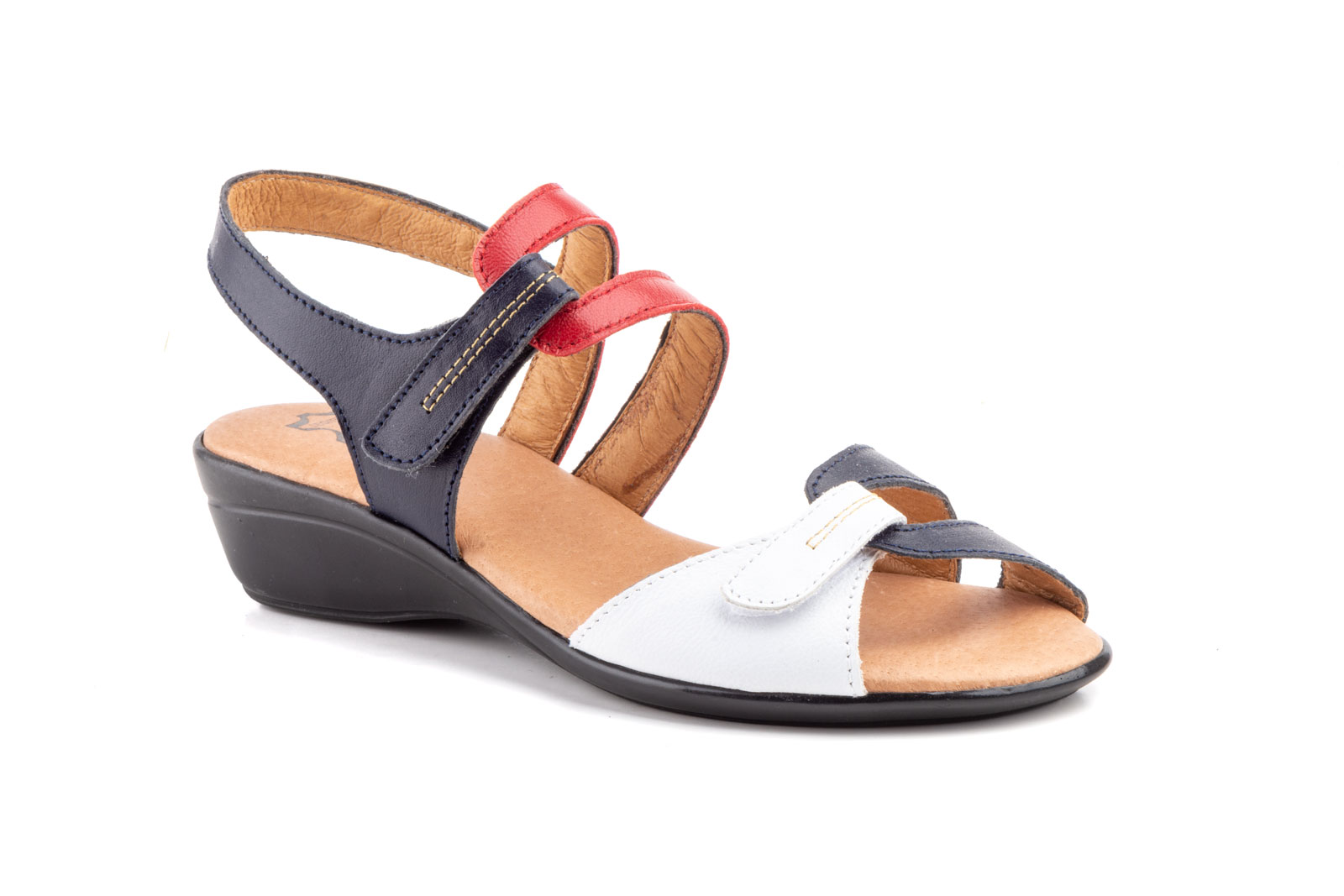 Sandalias Mujer Piel Blanco Rojo Marino Cuña  -  Ref. 454 Blanco Rojo Marino