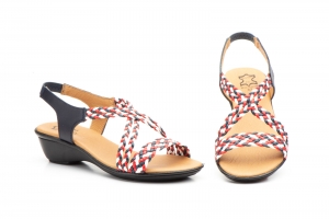 Sandalias Mujer Trenzado Piel Azul Blanco Rojo  -  Ref. 323 Azul Blanco Rojo