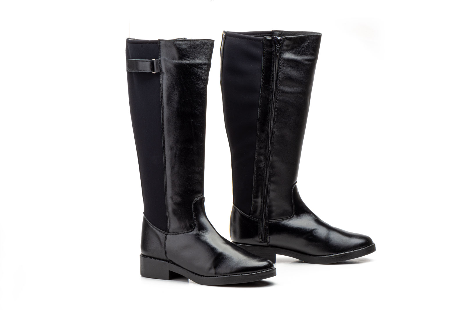 Botas Mujer Piel Negro Elástico   -  Ref. 90748 Negro