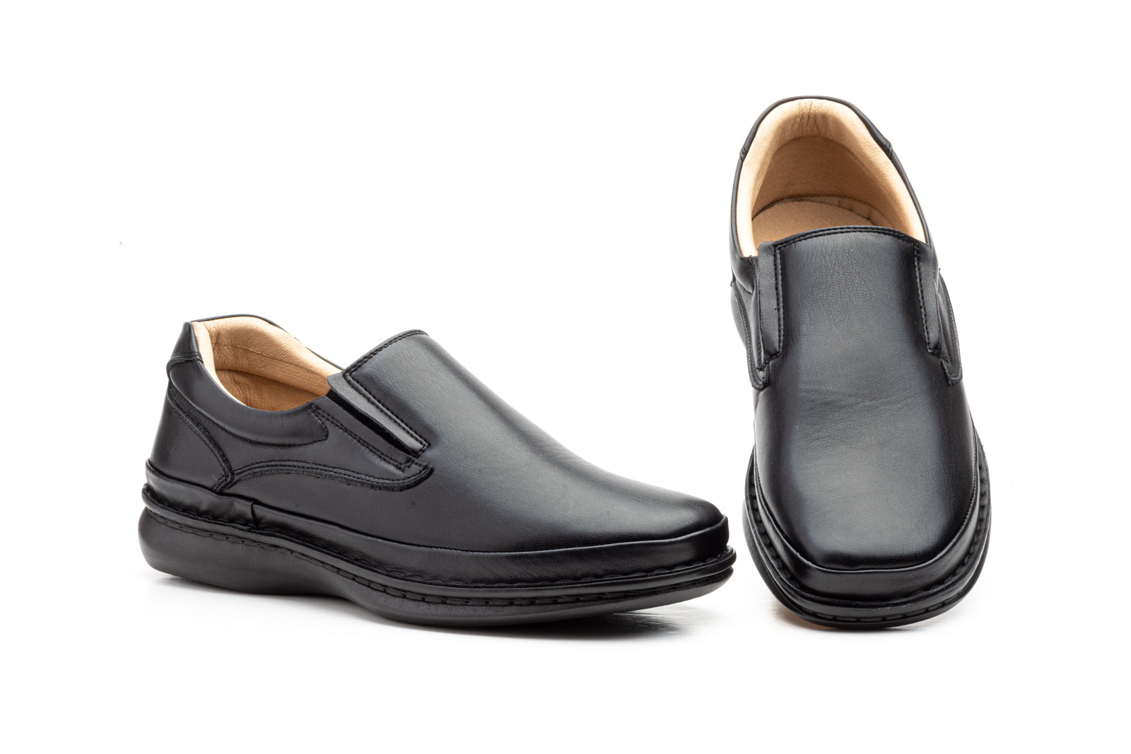 Zapatos Hombre Piel Negro Elásticos  -  Ref. CT-9004 Negro