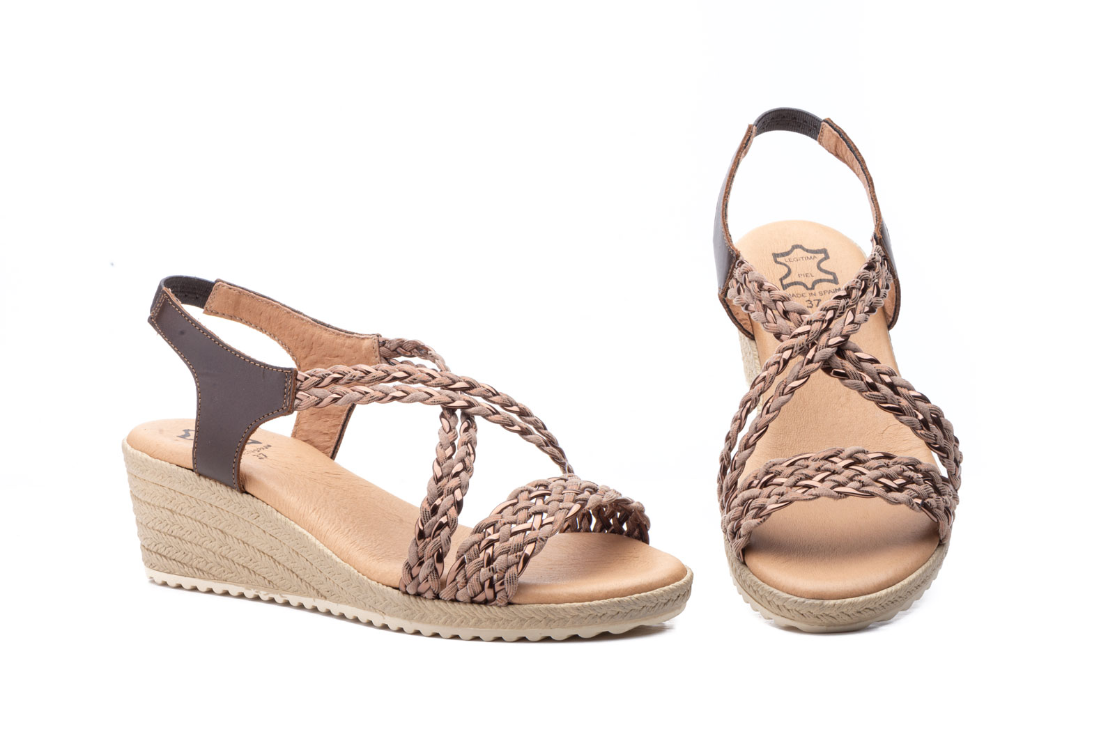 Sandalias Mujer Trenzado Marrón Plata Cuña  -  Ref. 3326 Marrón