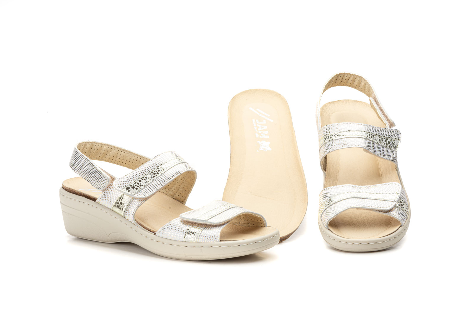 Sandalias Mujer Piel Platino Velcro Plantilla Extraible  -  Ref. 15050 Relax Platino