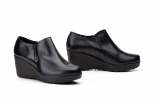Zapatos Mujer Piel Negro Cremallera Cuña  -  Ref. 9006 Negro
