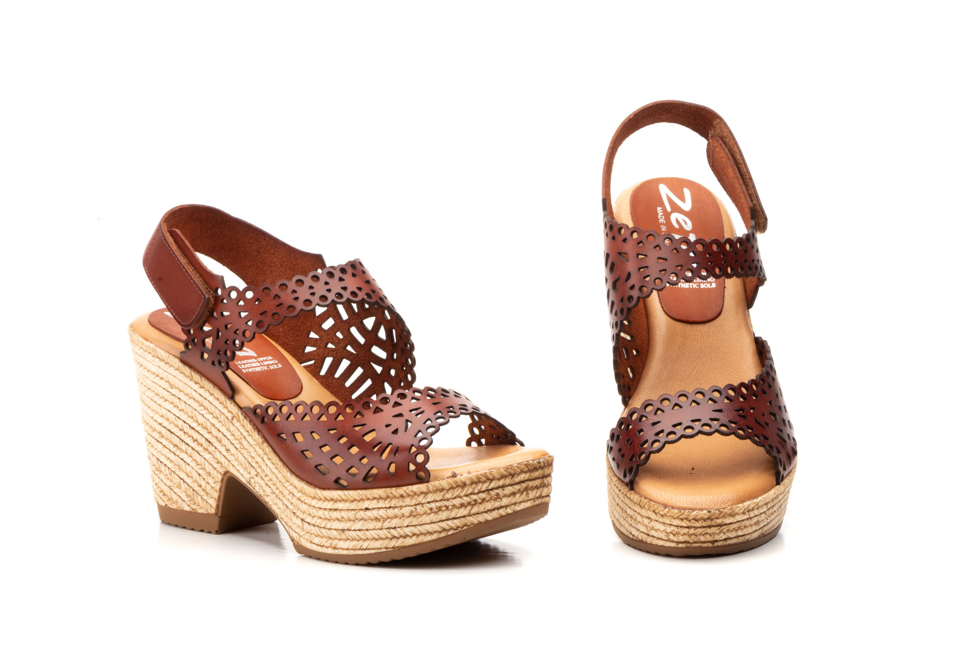 Sandalias Mujer Piel Roble Lasér Plataforma Xbonita  -  Ref. XB-2038 Roble