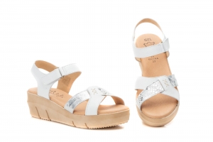 Sandalias Mujer Piel Blanco Plata Velcro Cuña Gel  -  Ref. AE-640 Blanco