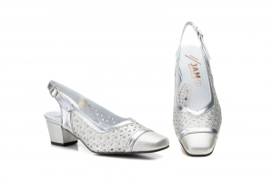 Zapatos Mujer Piel Picado Plata Tacón  -  Ref. 95215 Plata