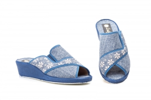 Zapatillas Mujer Azul Cuña Elasticos  -  Ref. LD-145 Tejano