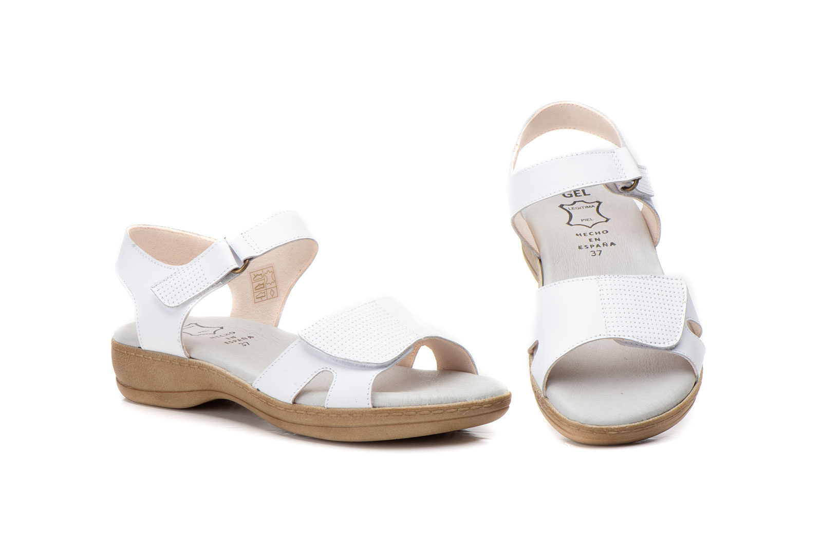 Sandalias Mujer PIel Blanco Plantilla Gel  -  Ref. AT-643 Blanco