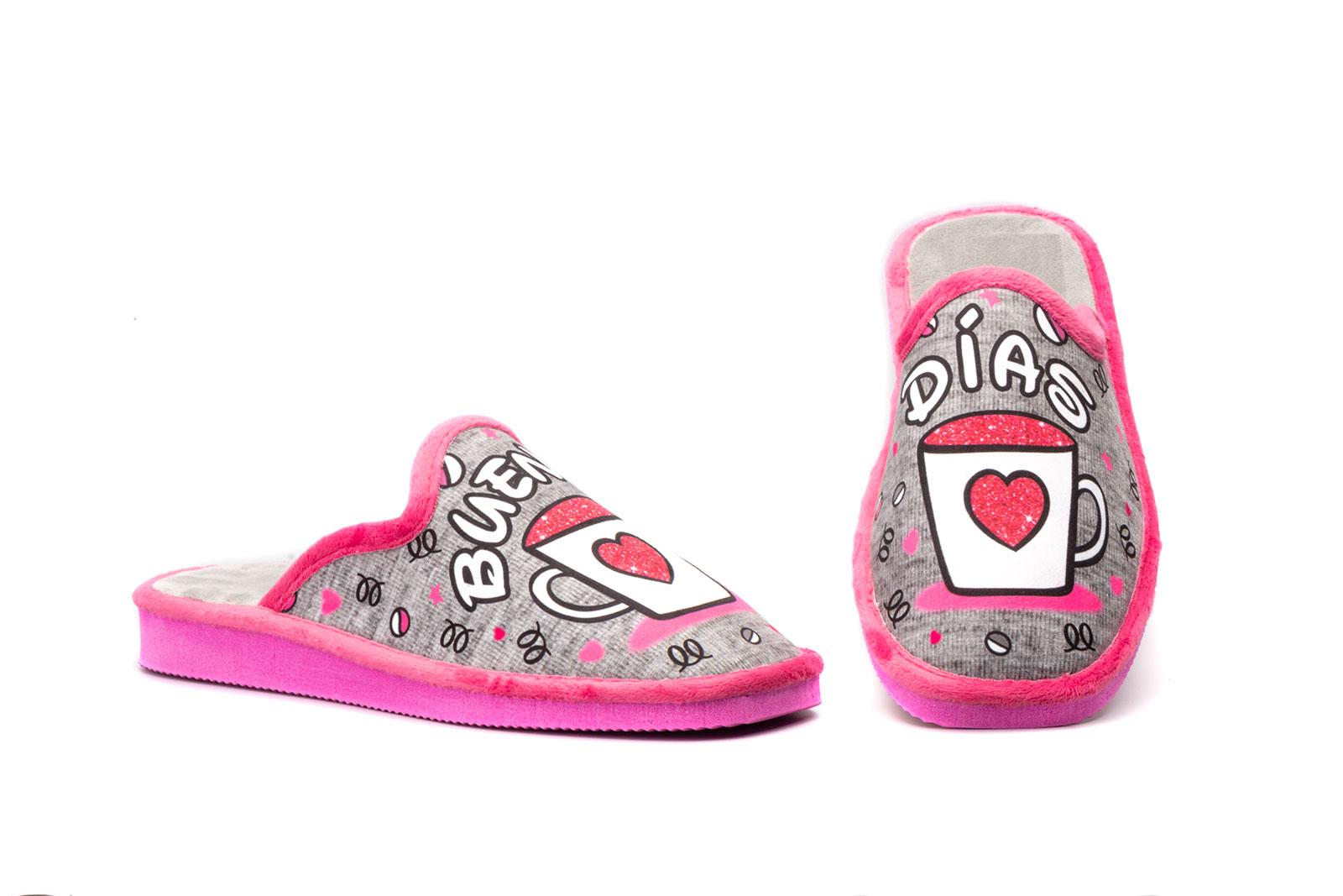 Zapatillas Mujer Taza Corazón  -  Ref. ZCH-613 Gris Fushia