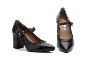 Zapatos Mujer Piel Negro Tacón Hebilla  -  Ref. GV-8090 Negro