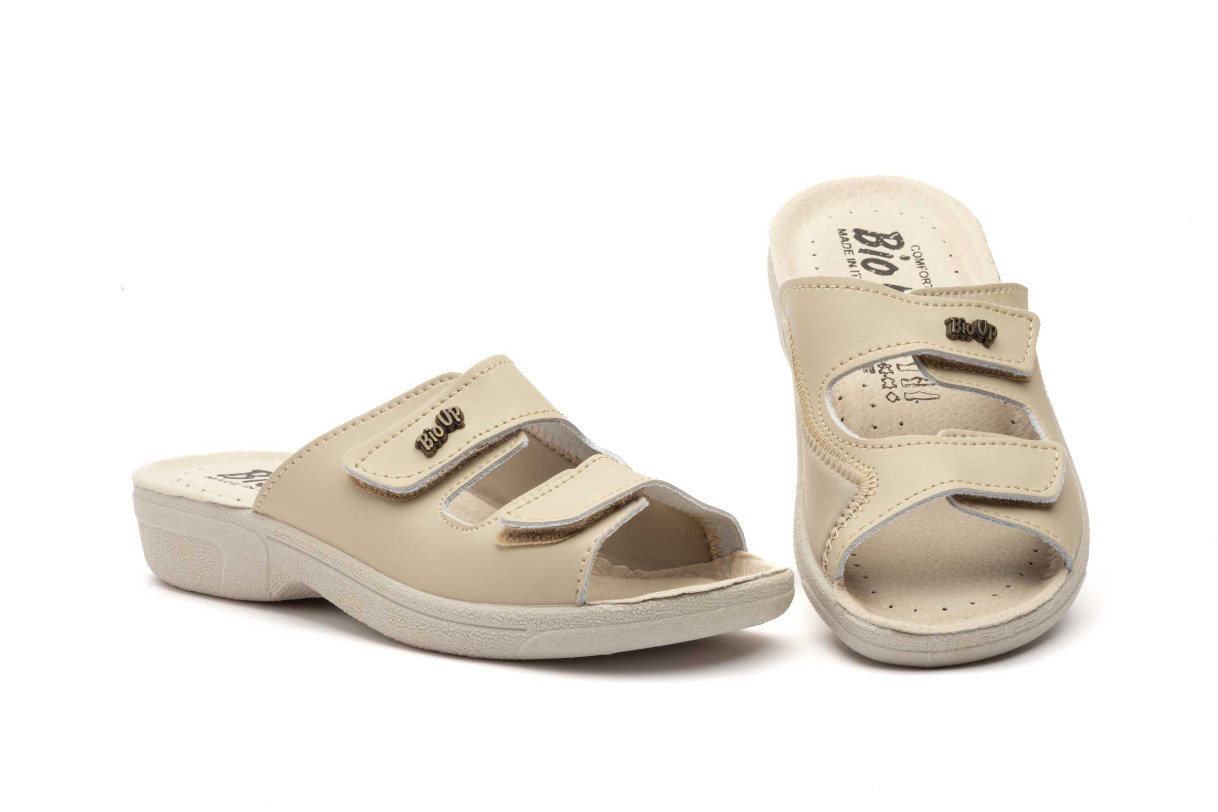 Zuecos Mujer Piel Beige Velcro BioUp  -  Ref. TS-481 Beige