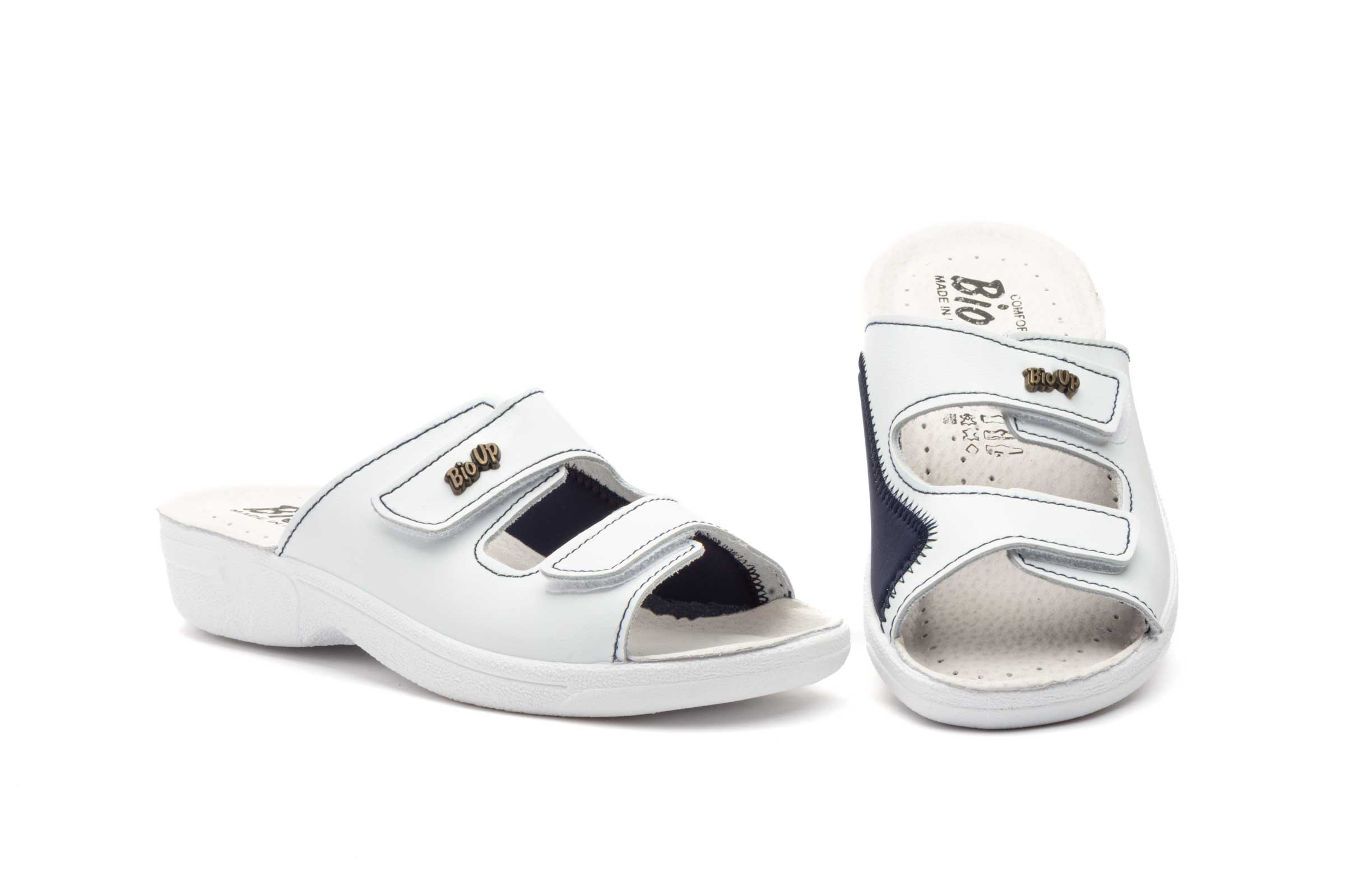 Zuecos Mujer Piel Blanco Velcro BioUp  -  Ref. TS-481 Blanco