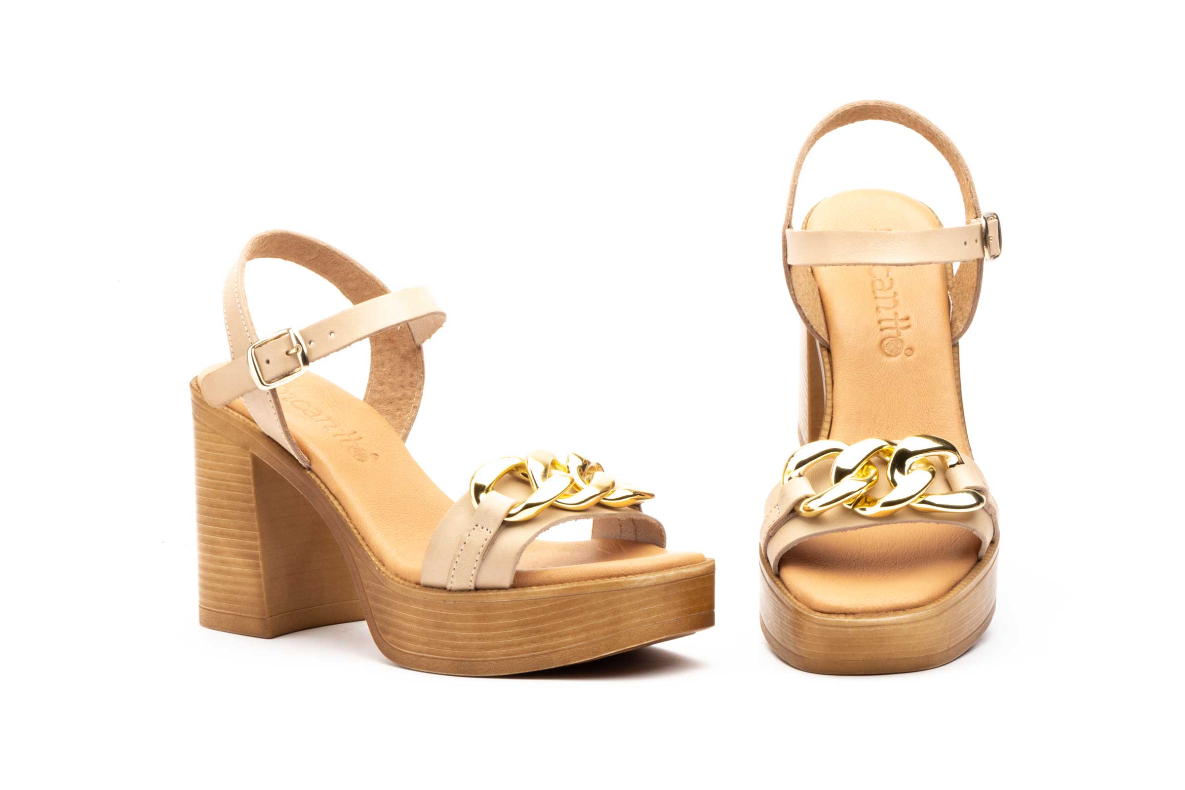 Sandalias Mujer Piel Beige Cadena Plataforma  -  Ref. ENC-95494 Beige