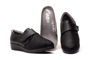 Zapatos Mujer Piel Licra Negro Velcro Ancho Especial  -  Ref. 1811 Negro