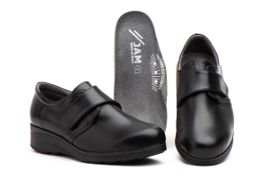 Zapatos Mujer Piel Negro Cierre Velcro Plantilla Extraible Cuña  -  Ref. 7436 Negro