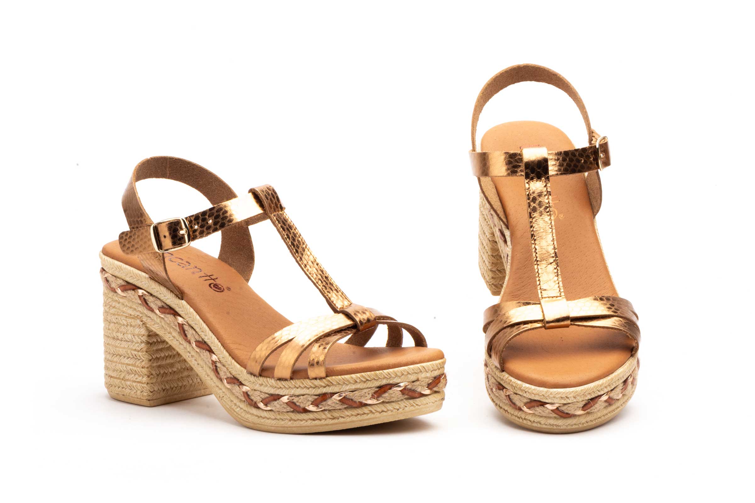 Sandalias Mujer Piel Manacor Terra Tacón Yute  -  Ref. ENC-60127 Manacor Terra