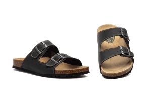 Sandalias Bio Hombre Piel Negro Hebillas  -  Ref. 7378 BIO Negro