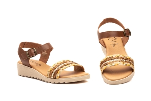 Sandalias Mujer Piel Cuero Hebilla Cuña Baja  -  Ref. AE-210 Cuero