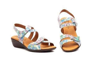 Sandalias Mujer Piel Estampado Multi Blanco  -  Ref. 454 Estampado Multi Blanco