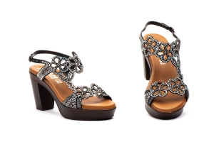 Sandalias Mujer Fiesta Negro Brillo Tacón  -  Ref. 2525 Negro Brillo