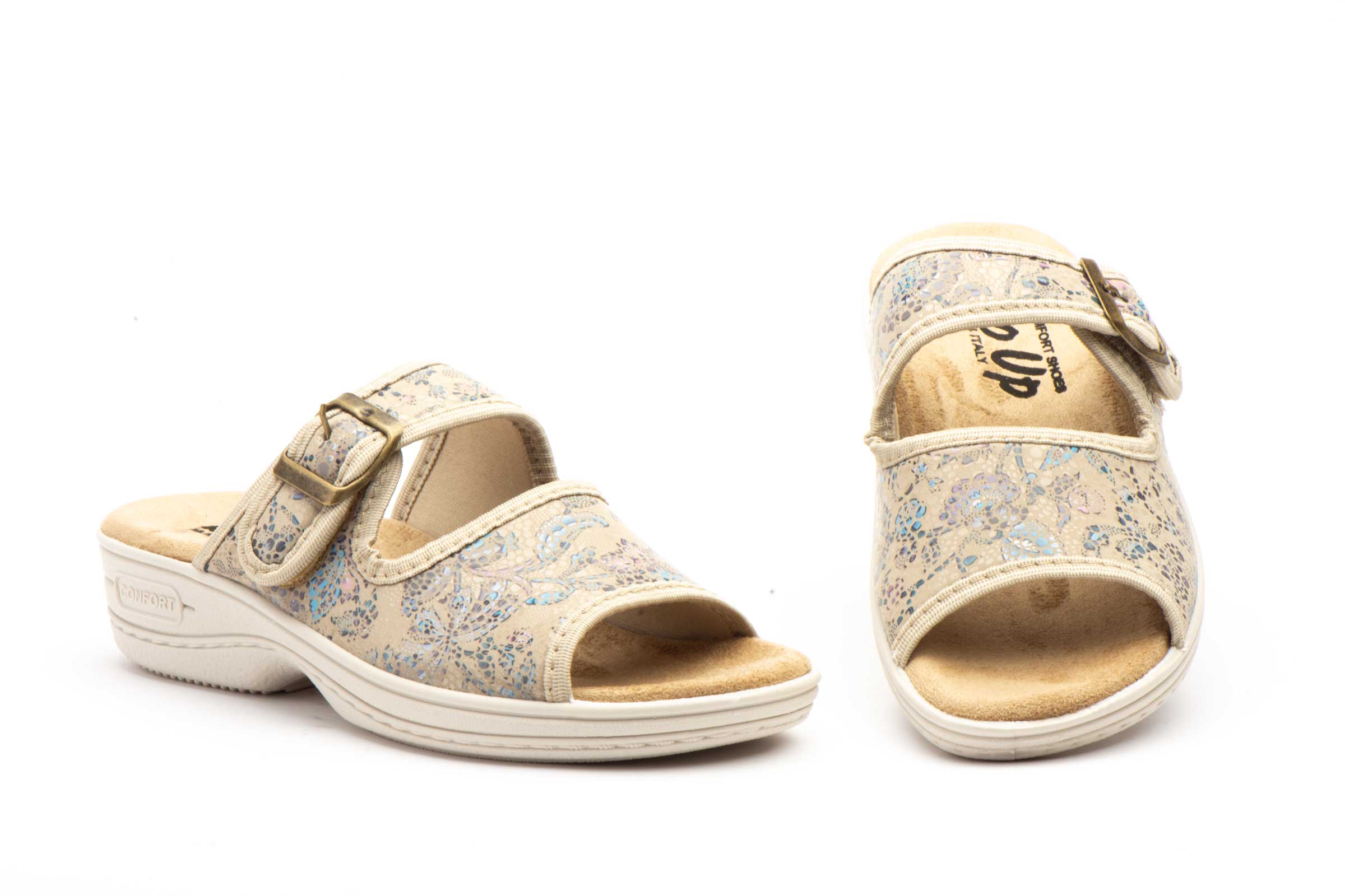 Zuecos Mujer Beige Hebilla  -  Ref. TS-24526 Beige