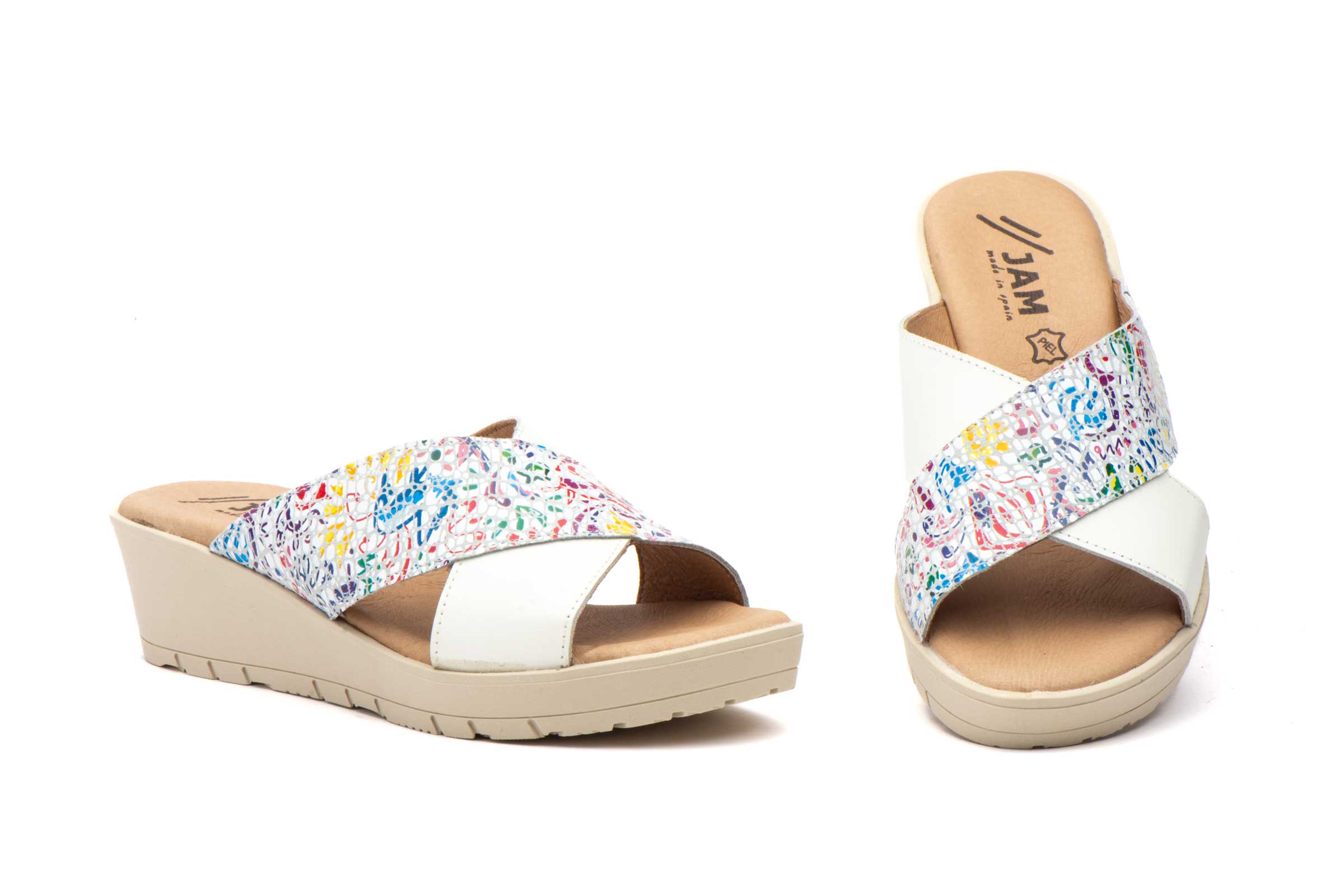 Sandalias Mujer Piel Blanco Multi  -  Ref. BL-833 Blanco Multi