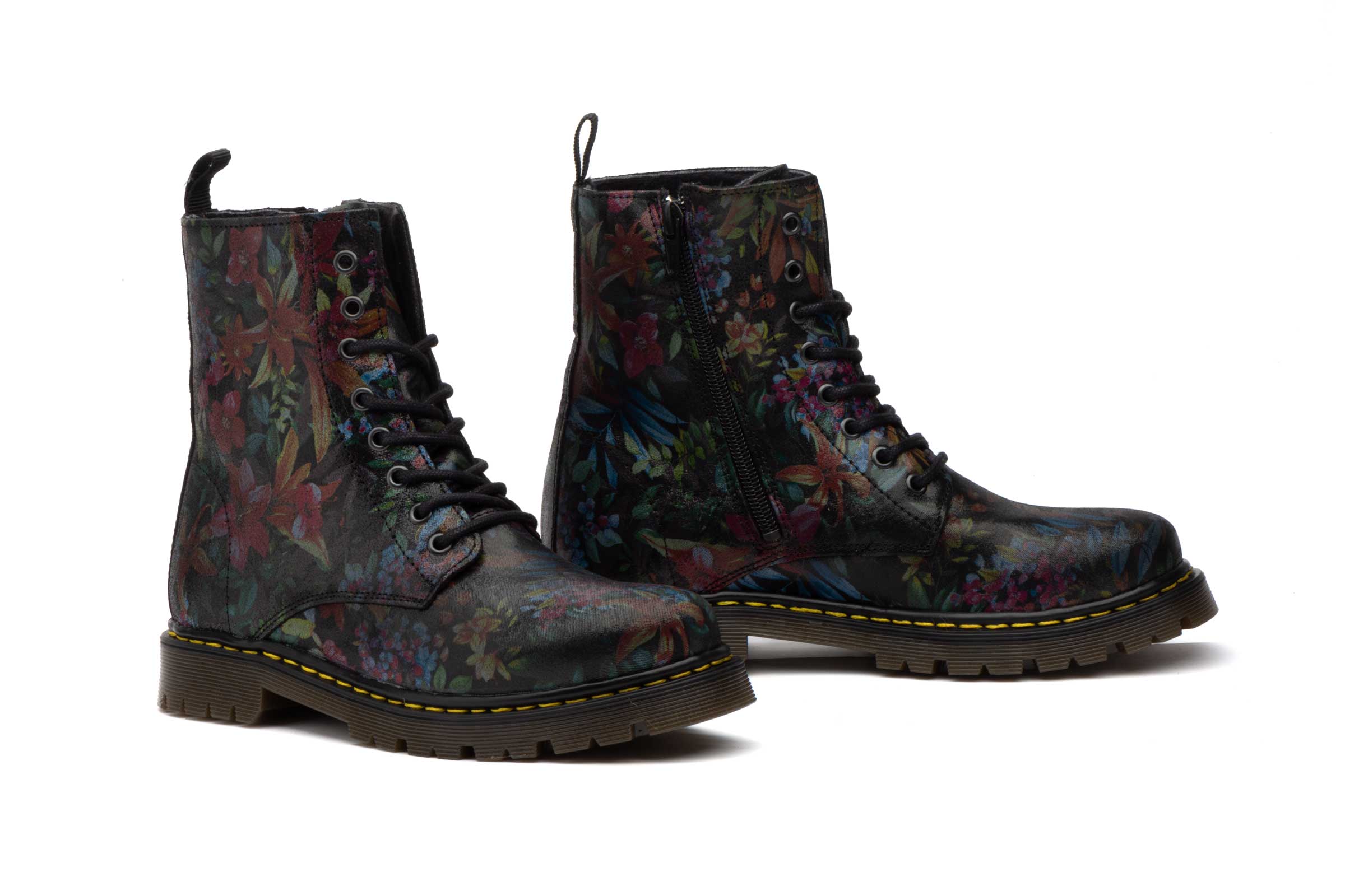 Bota Mujer Piel Flores Negro  -  Ref. R83-M102 Negro