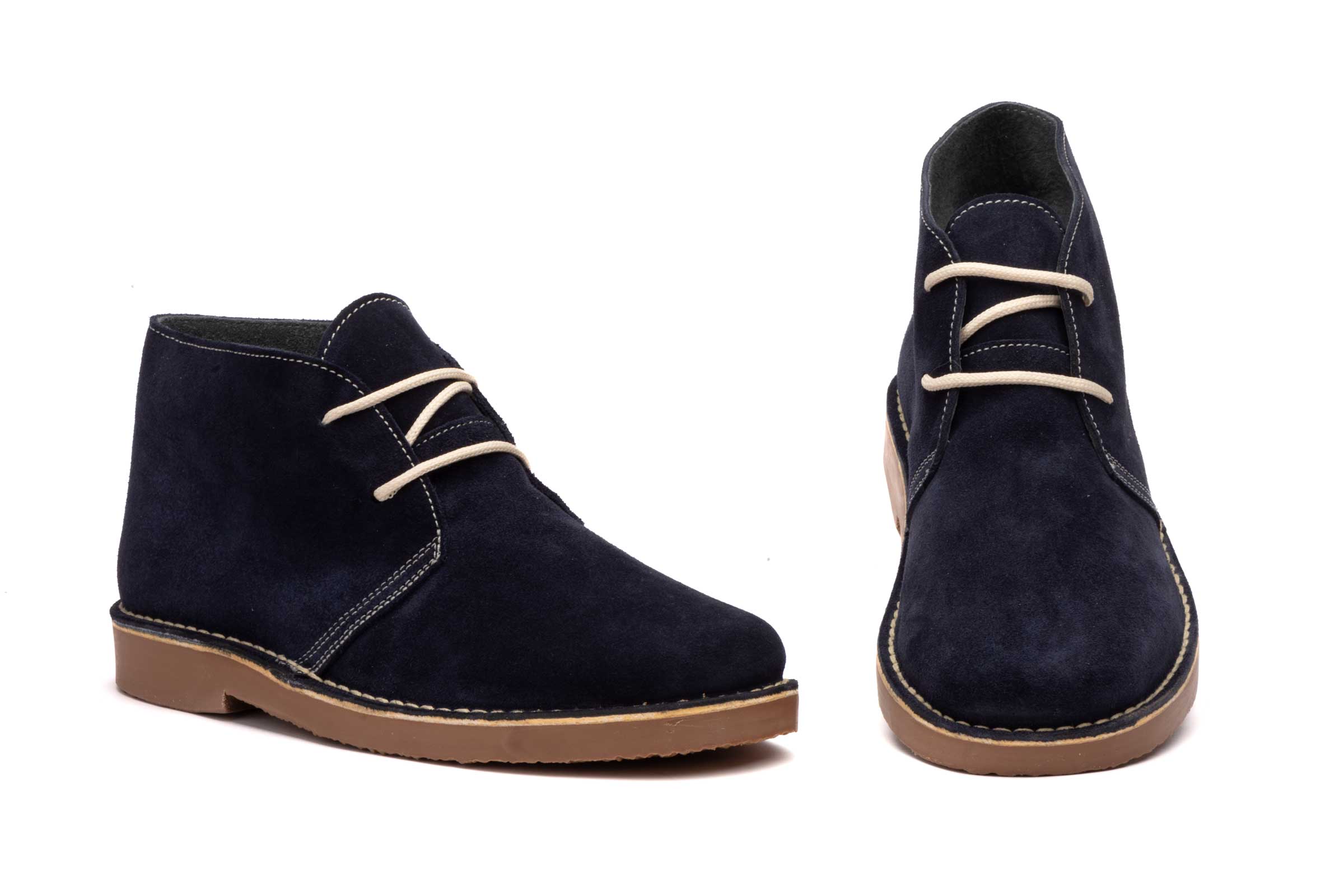 Botín Hombre Piel Serraje Marino Cordones Pisa Mierdas  -  Ref. SF-6012 Marino