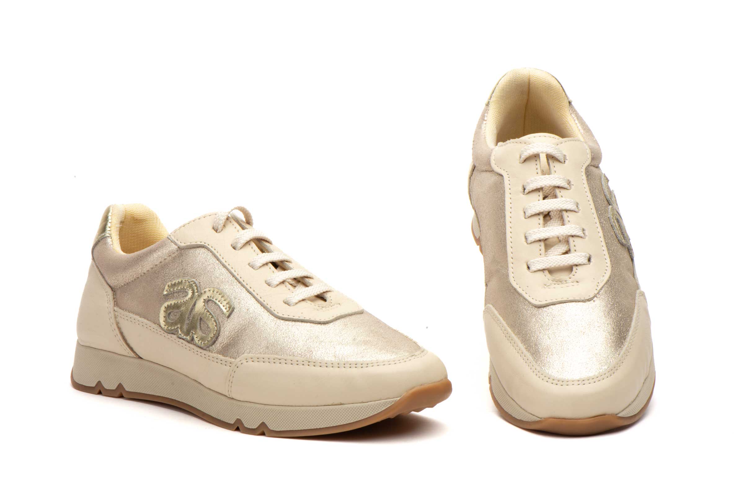 Deportivos Mujer Piel Platino BeigeMetal  -  Ref. 3444 Platino Beige