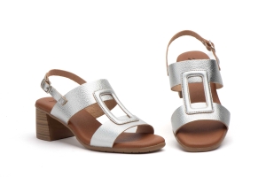 Sandalias Mujer Piel Plata Tacón Hebilla Gel  -  Ref. SPK-2556 Plata