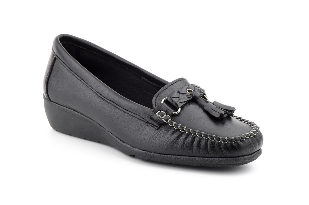 Zapatos Kiowa Mujer Piel Negro Cuña Borlas   -  Ref. 2016 Negro
