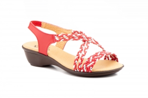 Sandalias Mujer Trenzado Piel Metalizado Rojo Elástico Cuña  -  Ref. 323 Rojo