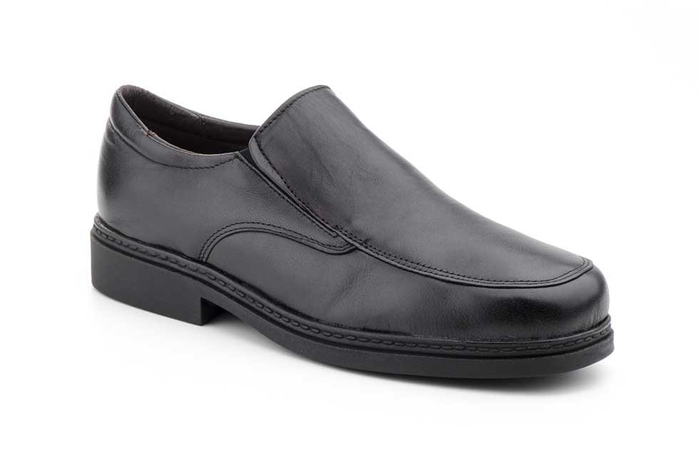 Zapatos Hombre Piel Negro Elásticos Suela Cosida  -  Ref. 1166 Negro