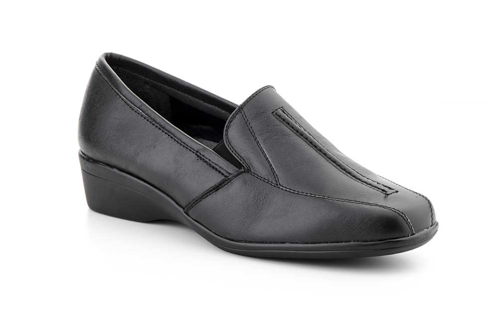 Zapatos Mujer Piel Negro Cuña Elásticos Mocasín  -  Ref. 609 Negro