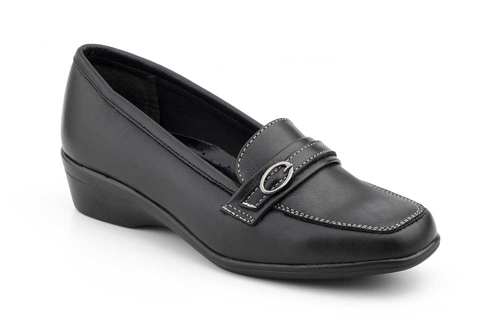 Zapatos Mujer Piel Negro Cuña Mocasín  -  Ref. 614 Negro