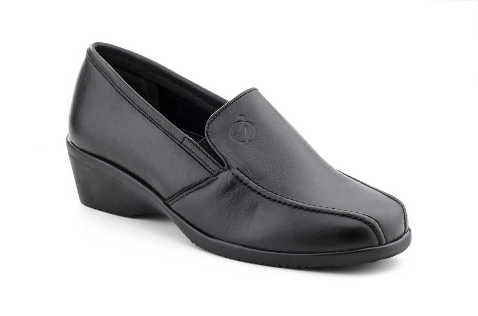 Zapatos Mujer Piel Negro Cuña Elástico Mocasín  -  Ref. 608 Negro