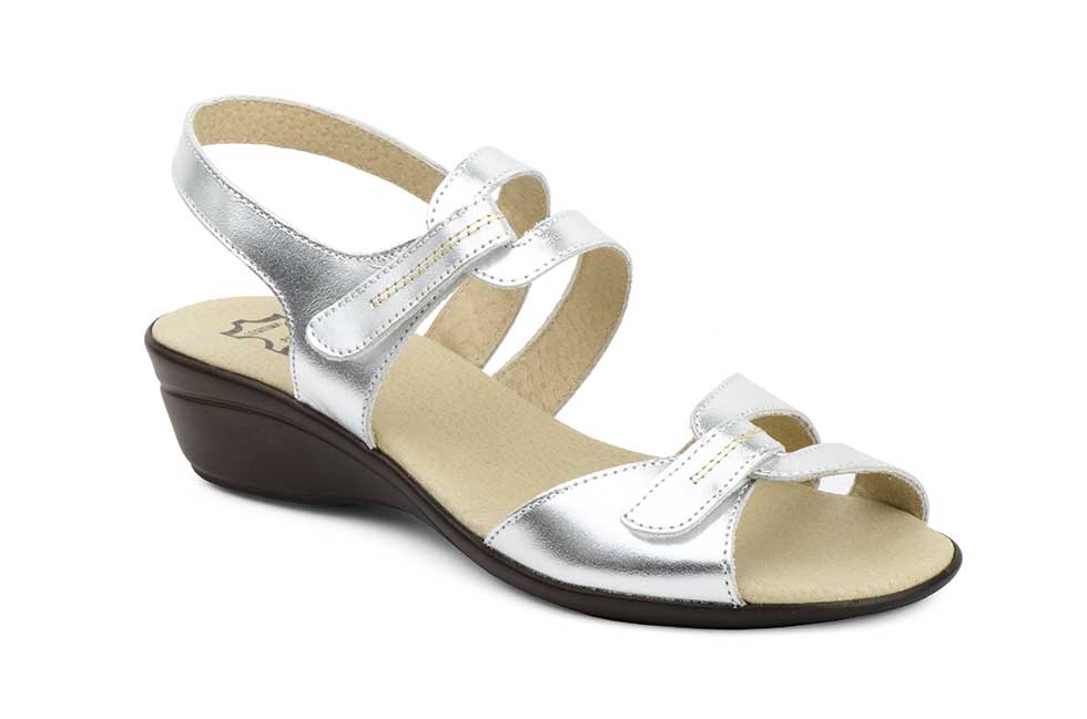 Sandalias Vaquetillas Mujer Piel Plata Velcro Cuña  -  Ref. 454 Plata